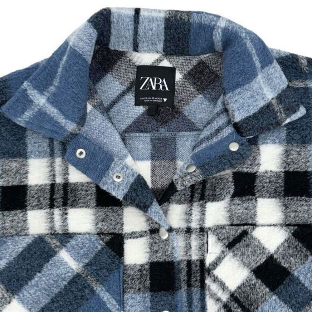 Zara Women's Blue Oversize Plaid Flannel Jacket Women's Size XS - Picture 3 of 11